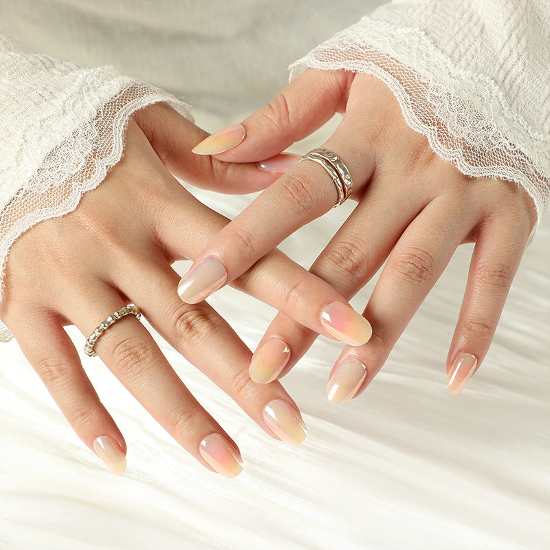 Elegant Bridal Collection Medium Round Peach Ombre Press On Nails with UV Glow Feature