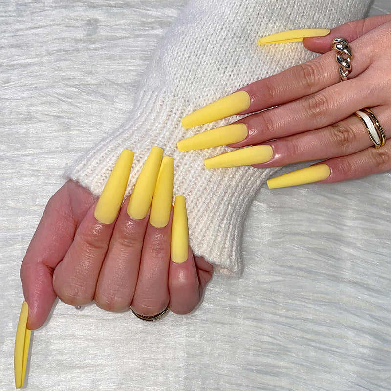 Sunshine Glamour Extra-Long Coffin Canary Yellow Matte Finish Press On Nail Set