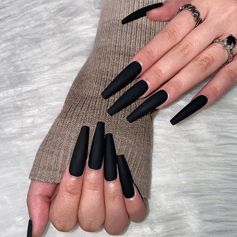 Mystic Matte Magic Extra-Long Coffin-Shaped Black Press On Nails with Velvet Touch Finish