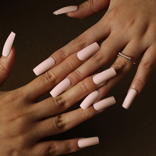 Elegant Affair Long Coffin Blush Pink Matte Finish Press On Nail Set