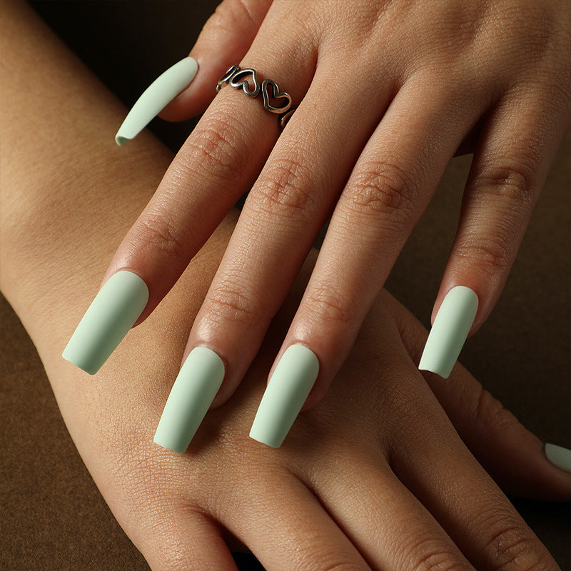 Elegant Matte Mint Green Long Coffin Press On Nail Set with Seamless Fit Design