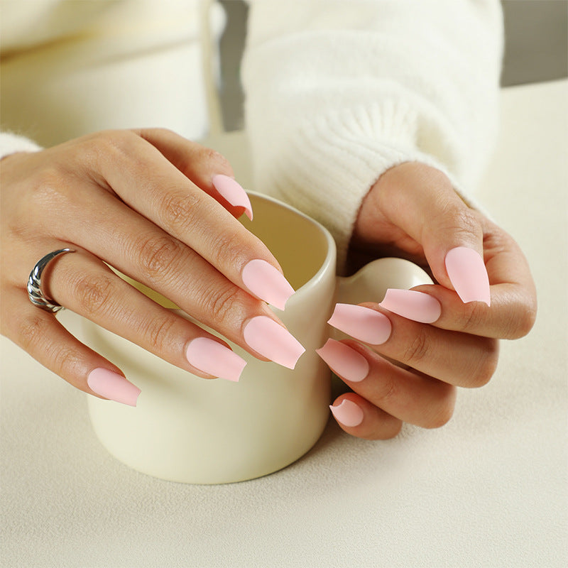 Elegant Spring Blossom Medium Matte Coffin Press On Nail Set in Soft Pink with Easy Application