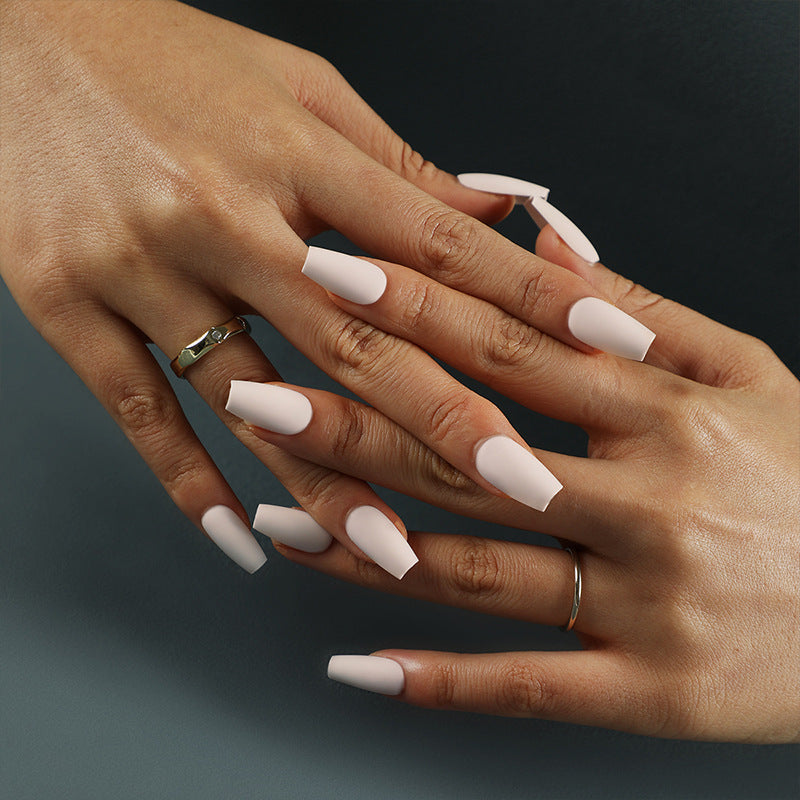 Enchanted Elegance Medium Coffin Matte White Press On Nails Set with Seamless Fit