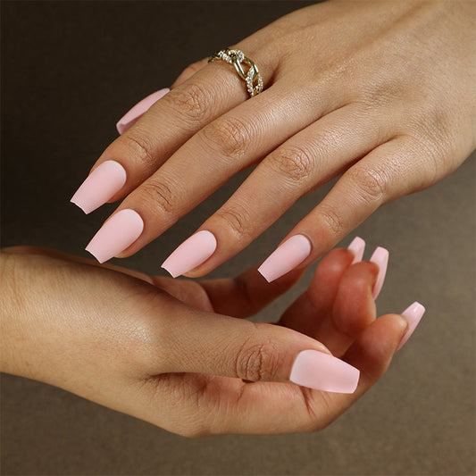 Elegant Matte Finish Medium Coffin Pale Pink Press On Nail Set with Easy Application Design