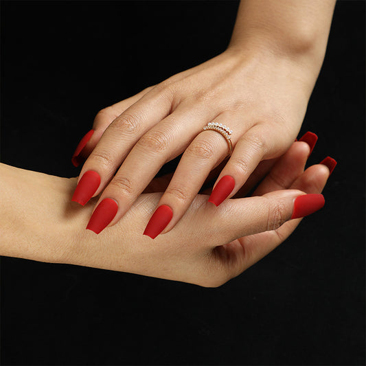 Elegant Affair Medium Coffin Matte Red Press On Nail Set with Easy Application Design