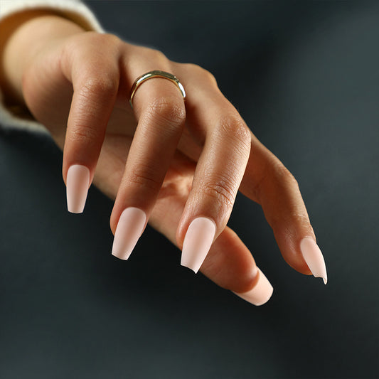 Elegant Affair Medium Coffin Matte Beige Press On Nails with Seamless Fit Design