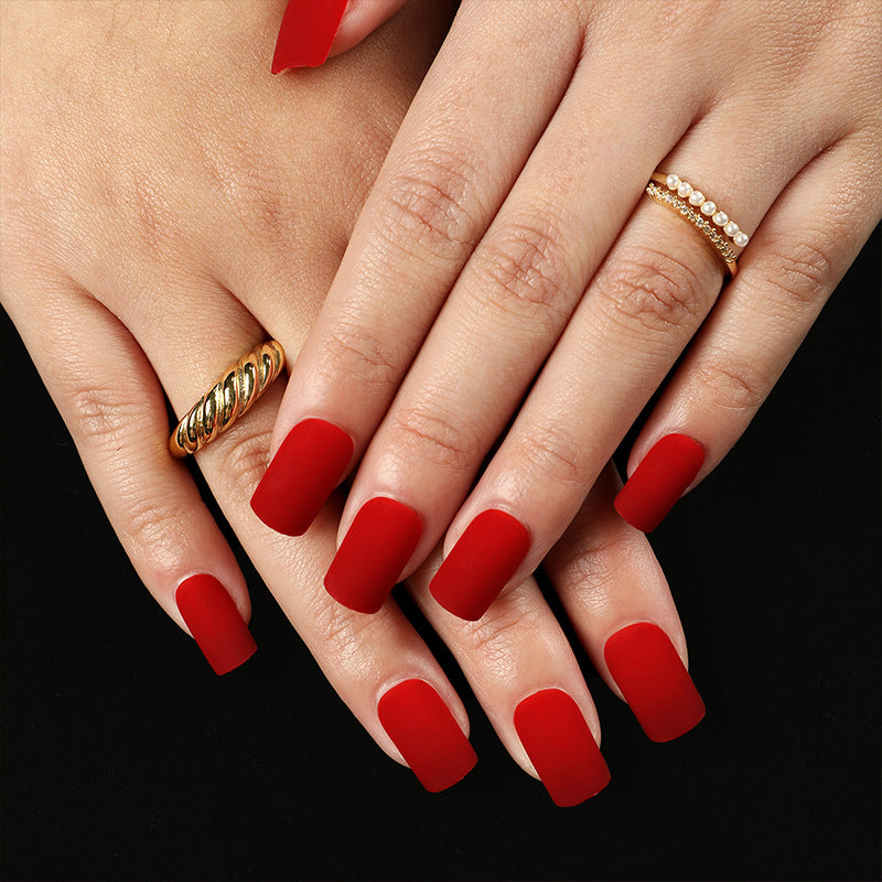 Red Carpet Glamour Medium Square Matte Red Press On Nail Set with Velvet Finish