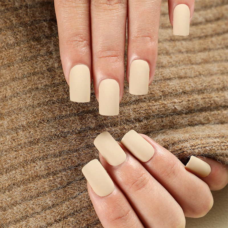 Elegant Chic Medium Squoval Beige Press on Nails with Seamless Fit Design