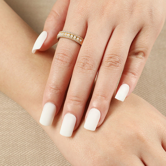 Elegant Bridal White Medium Length Squoval Press On Nail Set with a Glossy Finish