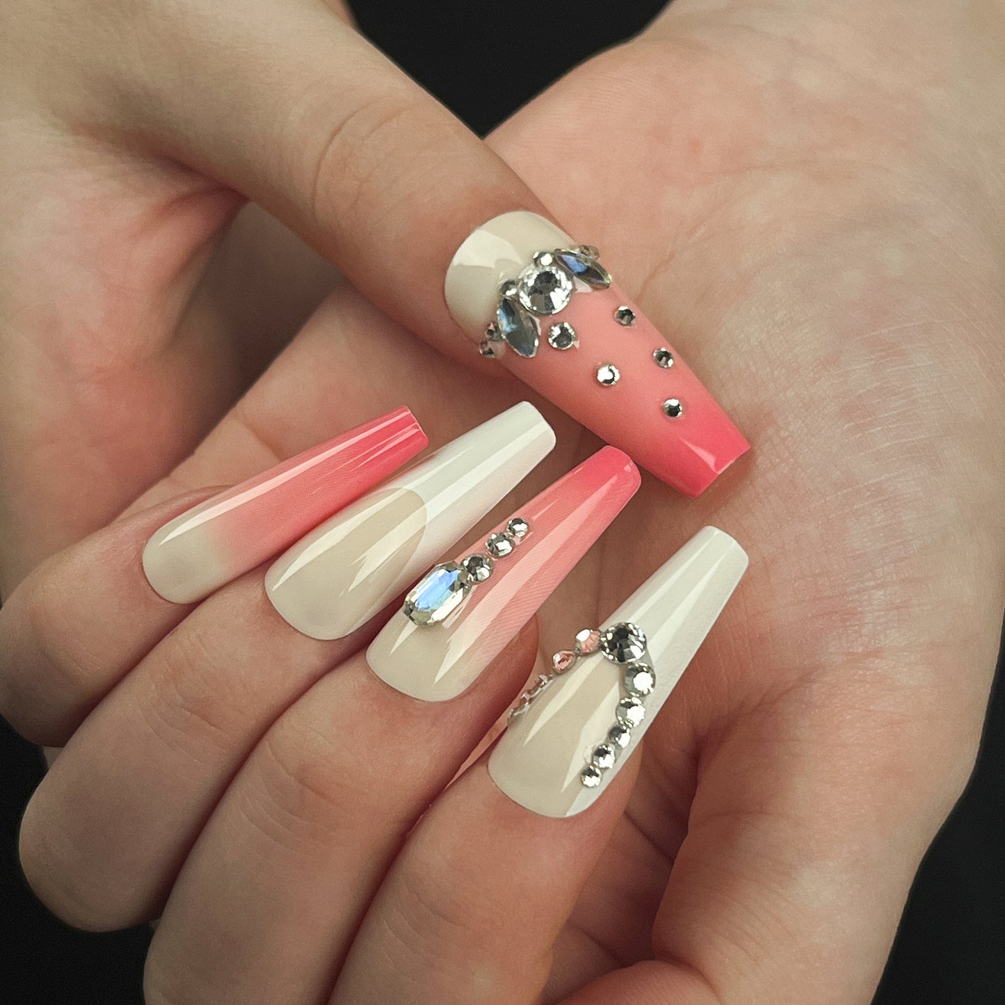 Caught Off Guard Long Coffin Pink Studded Press On Nails