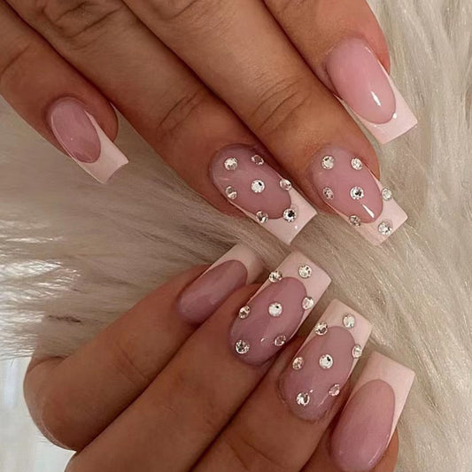 Capture These Memories Medium Square Beige Studded Press On Nails