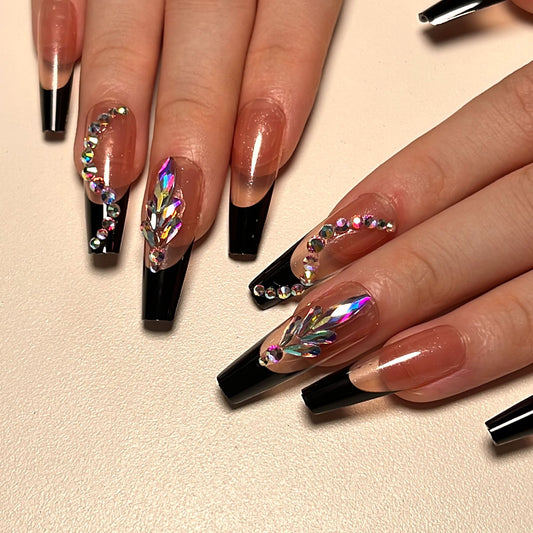 Weaved Long Coffin Beige Studded Press On Nails