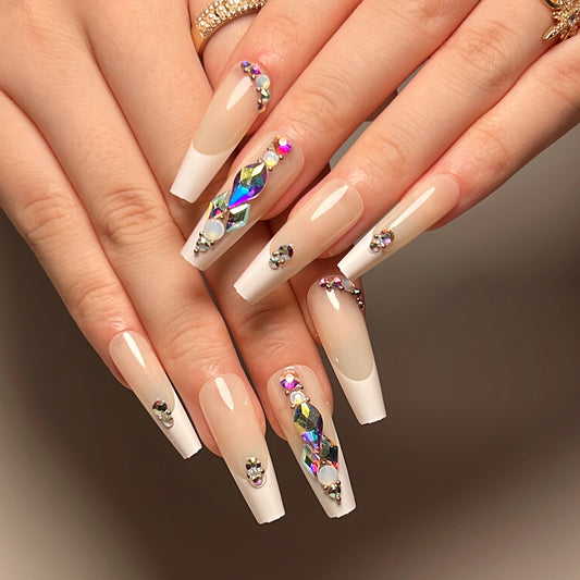 Red Carpet Long Coffin Beige Studded Press On Nails