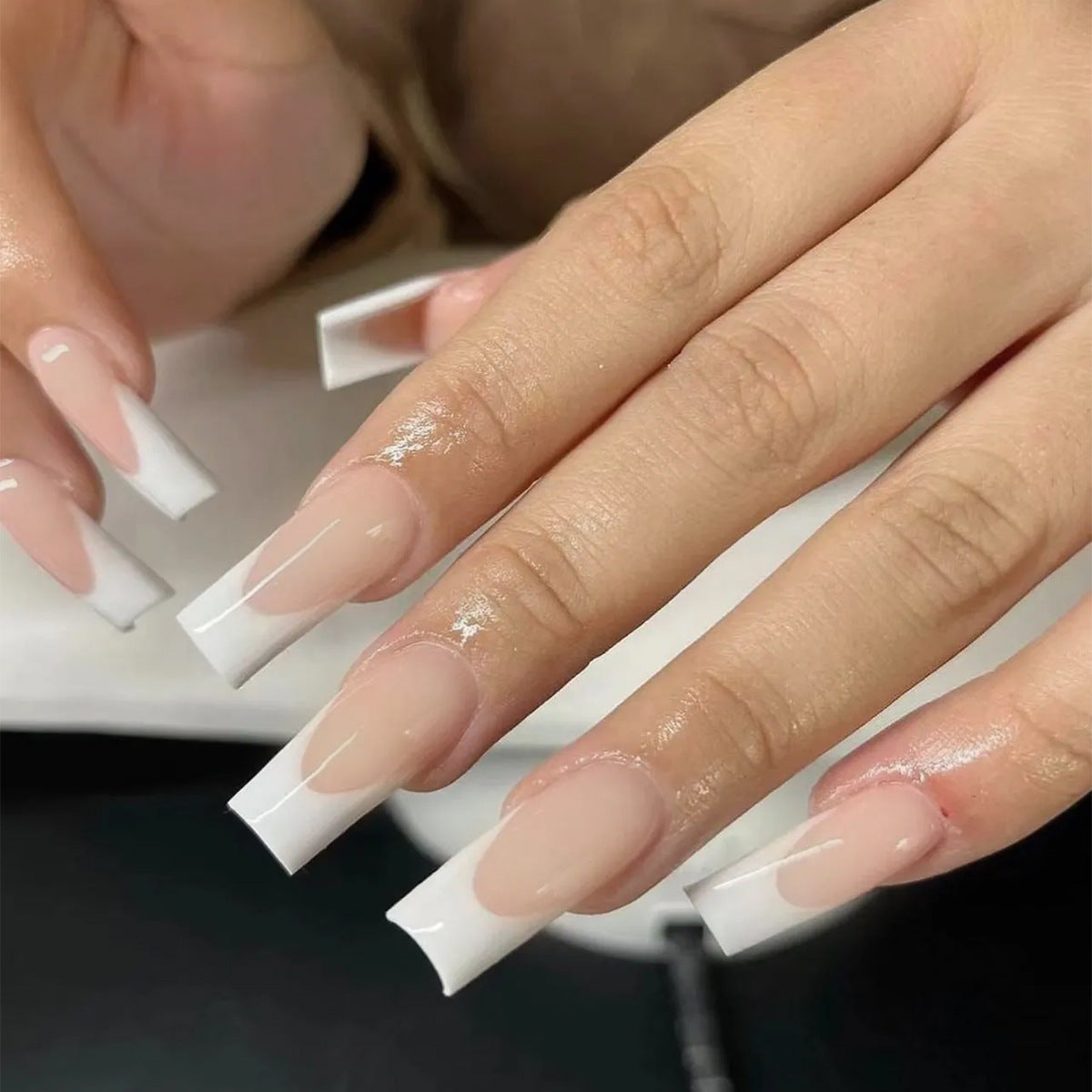 Maintaining The Royalty Long Square White French Tips Press On Nails