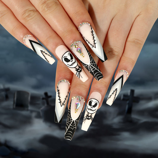 Nightmare Before Christmas 1 Long Coffin White Halloween Press On Nails