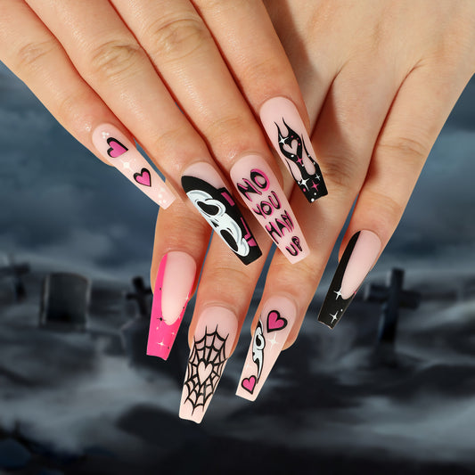 Scream 2 Long Coffin Pink Halloween Press On Nails