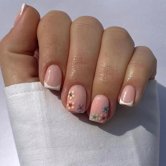 Grab A Flower Short Square Beige Spring Press On Nails