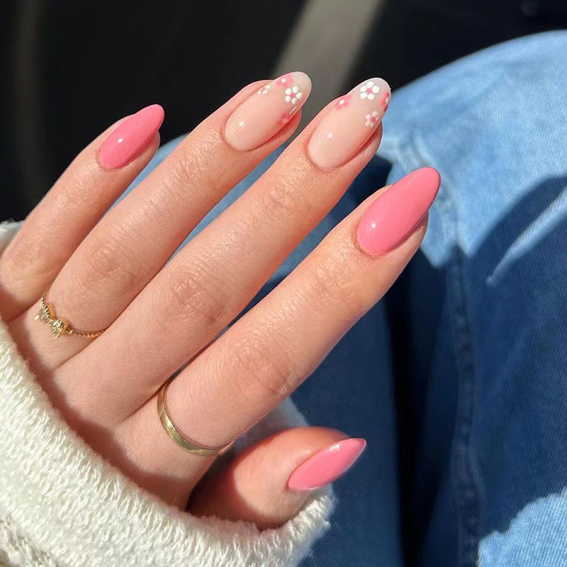 Super Sweet Medium Oval Pink Floral Press On Nails