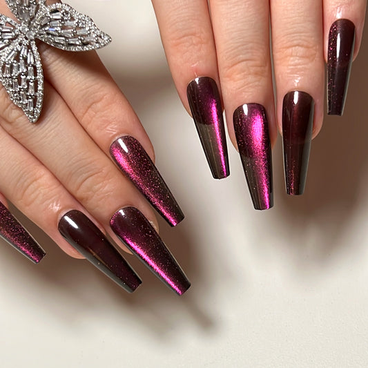 Path To Space Long Coffin Red Glossy Press On Nails