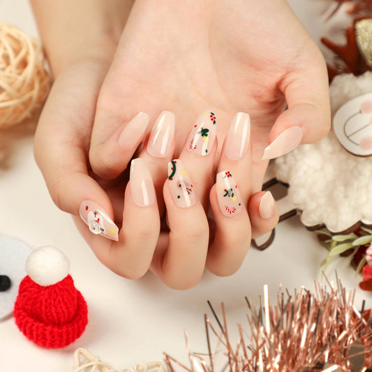 Arts N Craftsmas Medium Coffin Beige Holiday Press On Nails