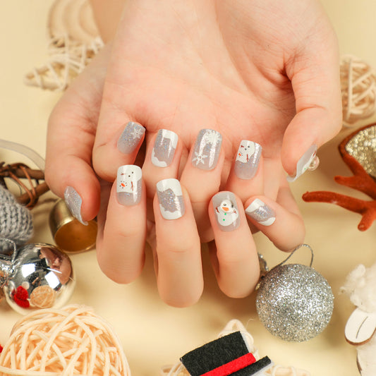 Stay Frosty Short Squoval Silver Holiday Press On Nails