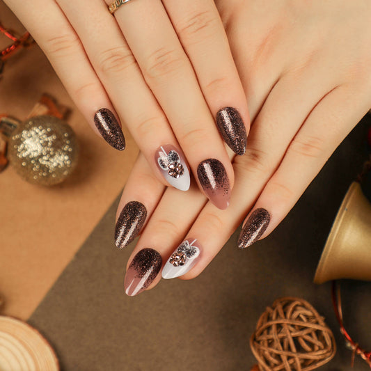 Holiday Chic Short Almond Brown Holiday Press On Nails