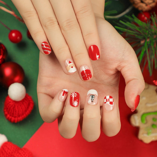 Santa's Secret Short Squoval Red Holiday Press On Nails