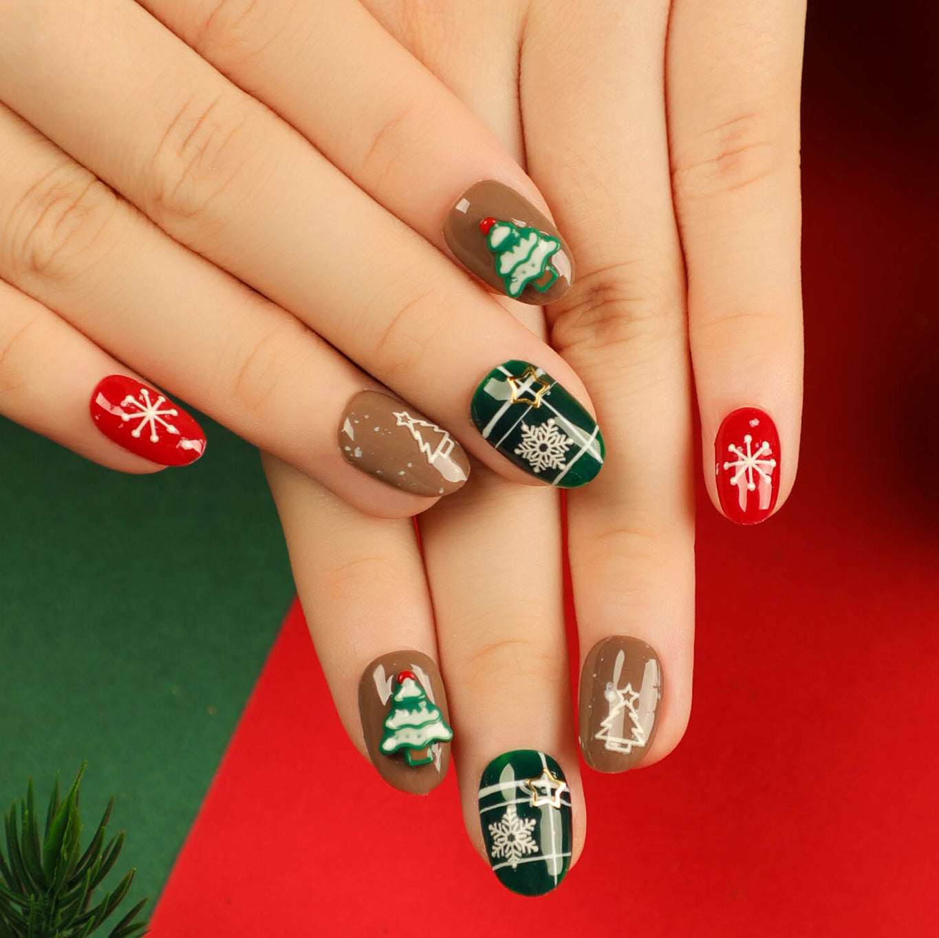 Gingerbread House Medium Oval Brown Holiday Press On Nails