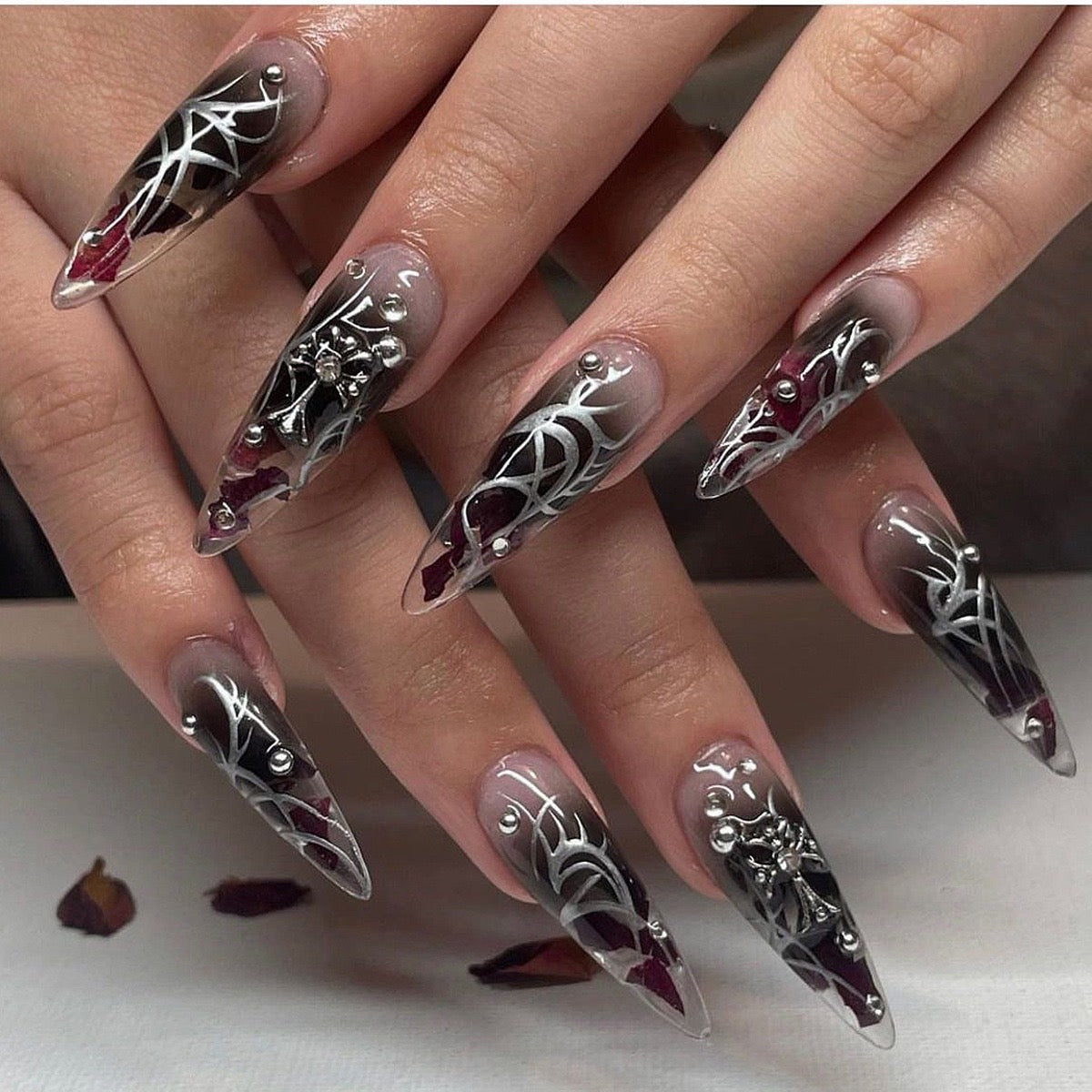 Demon Slayer Long Stiletto Red Y2K Press On Nails