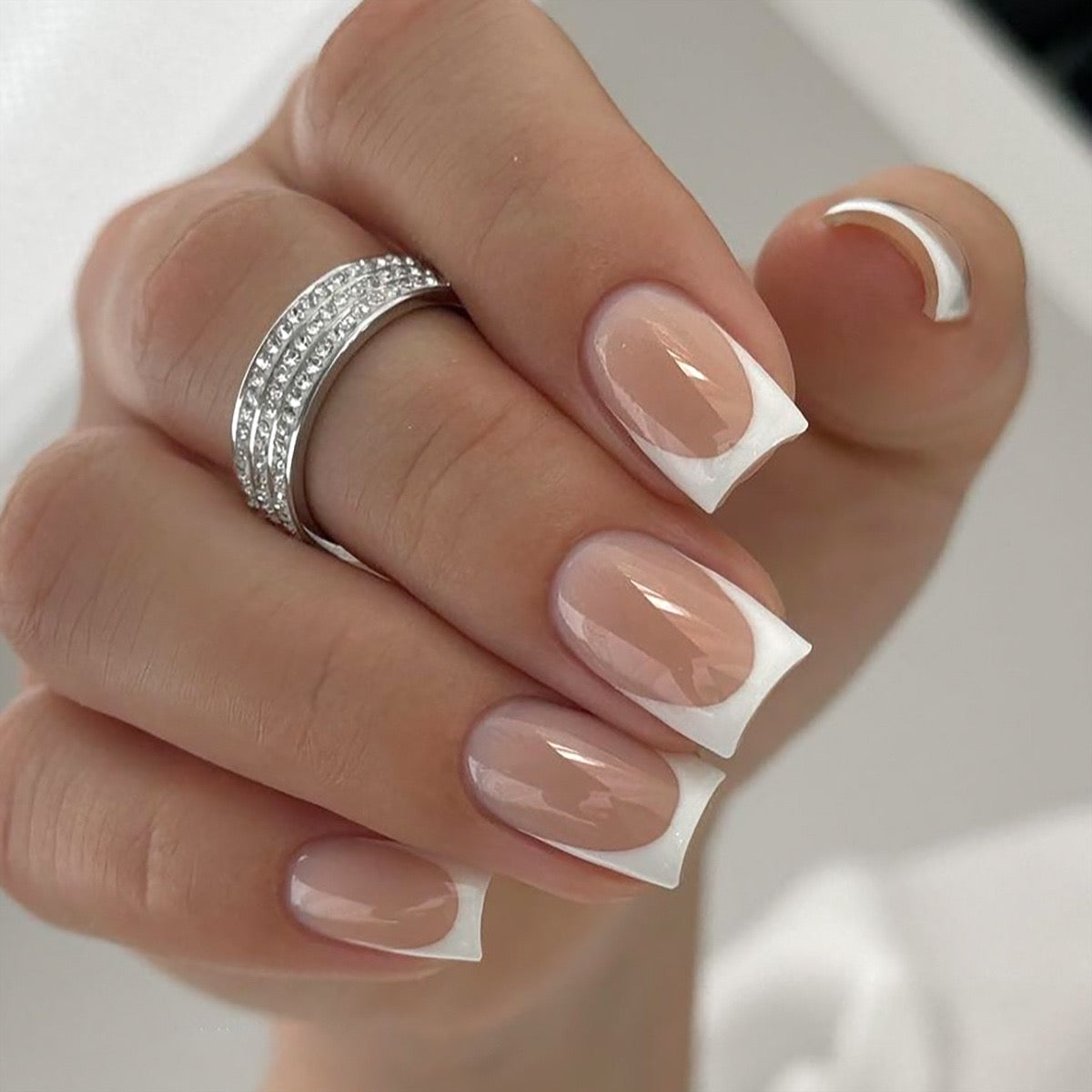 Big Slice Medium Square White French Tips Press On Nails