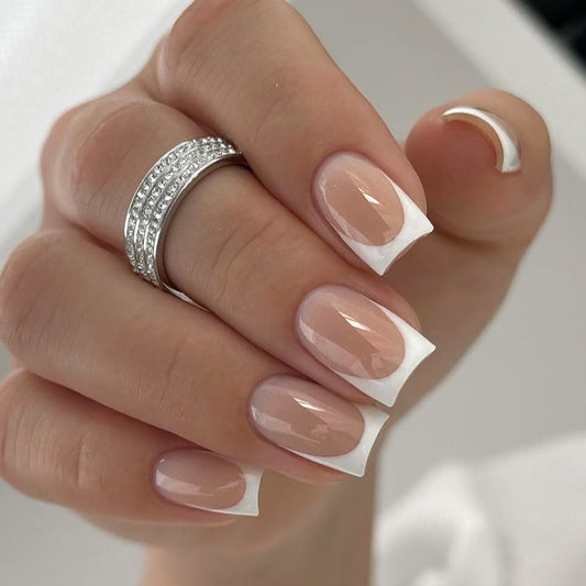 Big Slice Medium Square White French Tips Press On Nails