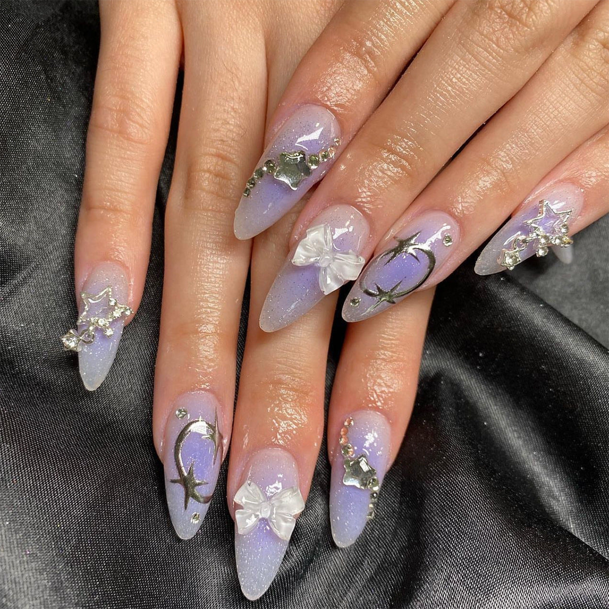 Aespa Inspired Long Almond Purple Y2K Press On Nails