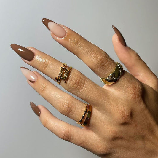 Savory And Indulgent Long Almond Brown Everyday Press On Nails