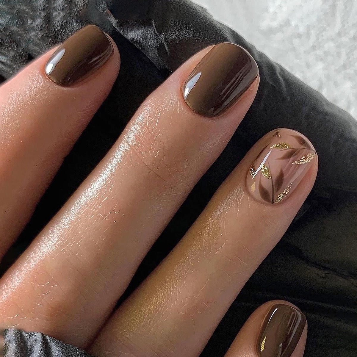 Something Else Pretty Short Squoval Brown Glossy Press On Nails