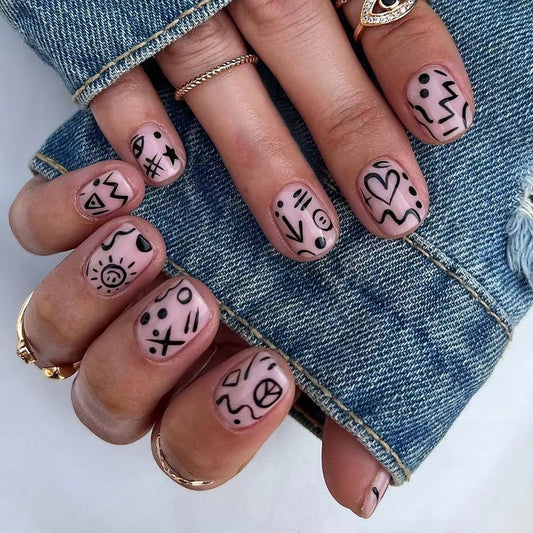 Doodlin Today Short Squoval Black Cartoon Press On Nails