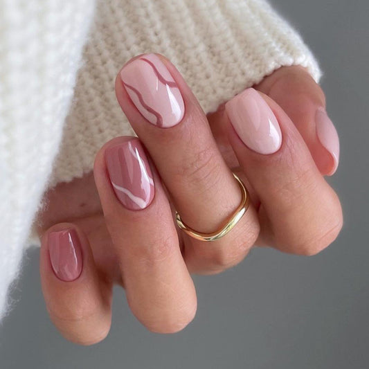 Grooves And Moves Short Square Pink Glossy Press On Nails