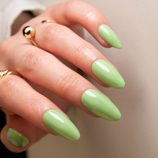 Spring Awakening Medium Almond Luminous Lime Green Press On Nail Set with Sleek Finish