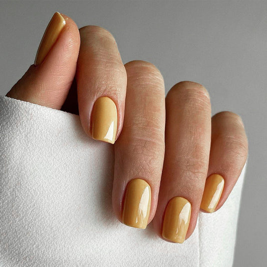 Sophisticated Camel Medium Square Glossy Press-On Nails