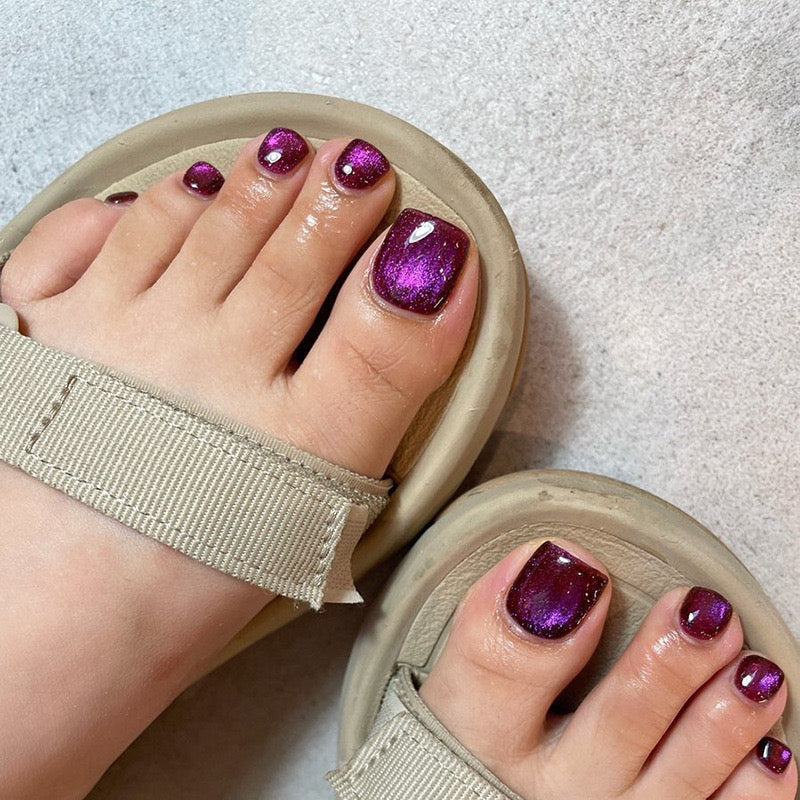 Starry Night Short Square Deep Purple Glitter Press On Toenail Set