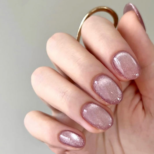 Elegant Evening Medium Squoval Lilac Press On Nail Set with Glitter Overlay