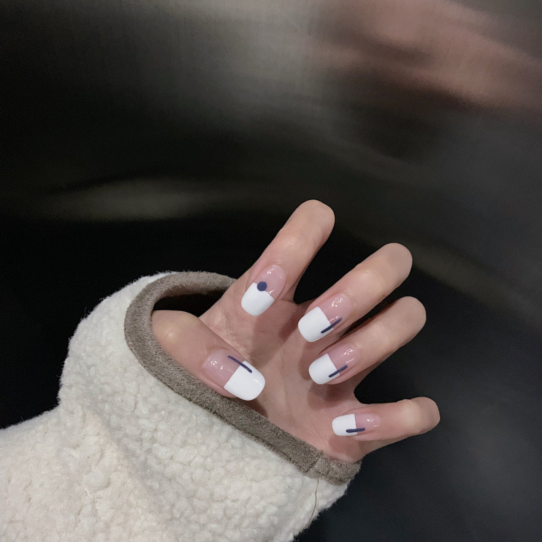 Society Long Square White Abstract Press On Nails