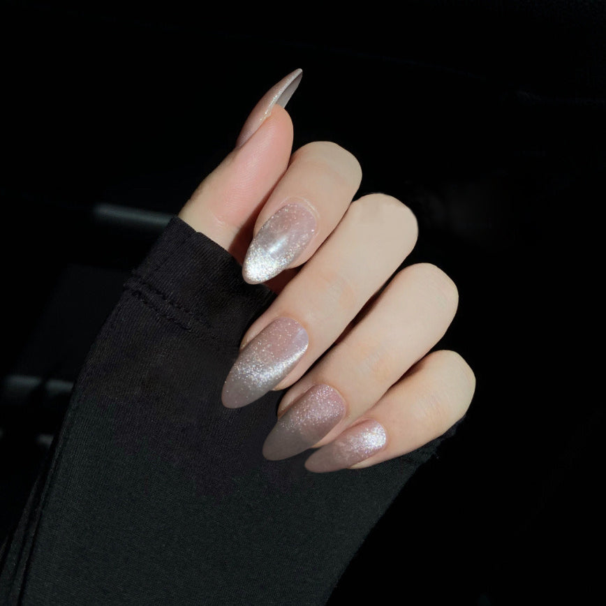The Plan Long Almond Silver Glitter Press On Nails
