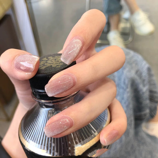 Get Into It Long Square Beige Glitter Press On Nails