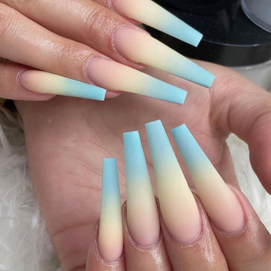 The Beauty Culprit Long Coffin Blue Bold Press On Nails