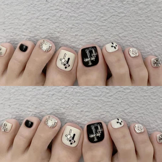 To Church Studded Black Press On Toenails