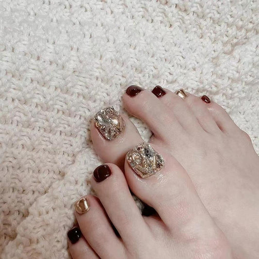 Creator Studded Red Press On Toenails