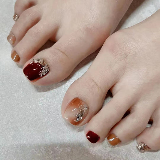 Royal Vibe Studded Red Press On Toenails