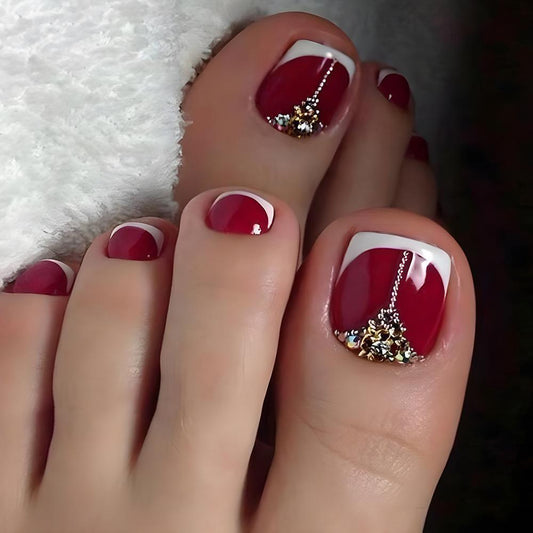 Good Luck Studded Red Press On Toenails