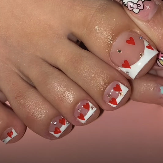 Lovely Hearts Red Press On Toenails