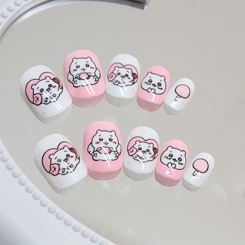 Puppy Love Medium-Length Round Pink Press On Nails with Adorable Dog Illustrations